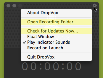 RecUp Settings Alternate Menu