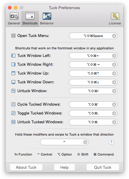 Tuck Shortcuts Preferences